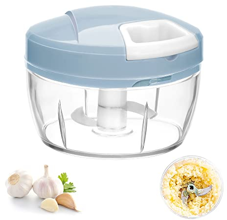 Hachoir Manuel Mini Garlic Chopper Multifonctions Oignon Chopper 200ML Mixeur Manuel pour Noix Légumes Herbes Ail Garlic Oignon Salade (Couleur Aléatoire)