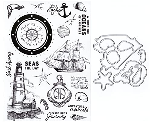DzIxY Leuchtturm Ferry transparente Stempel und Metall-Stanzformen-Set für Kartenherstellung, Scrapbooking, Papierbedarf, Versiegelungen und Aufbewahrungstaschen