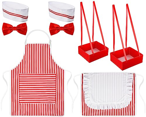 Therwen Erwachsene Kellner-Kostüm Soda Jerk Kostüm Hut Popcorn Kostüme Karneval Rot Weiß Streifen Schürze für Halloween, Rot und weiß, 31.1 x 25.2 inches/ 79 x 64 cm
