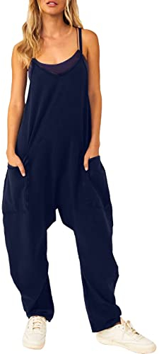 Overall Damen Sommer Baggy Jumpsuit Festlich Latzhose Arbeitshose Minimalistischer V-Ausschnitt Mit Taschen Arbeitslatzhose Rheinwing Jumper Einfarbiger Latzhosen Sonas Gartenhose Cider Kleidung