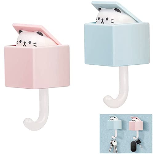 Fyihoxi 2 Stück Cat Key Hook, Katzen Schlüsselhalter, Kleiderhaken Kinder, Tier Wasserfest Haken für Home Küche Schlafzimmer Mäntel Hüte Keys Stick Haken Kleiderbügel