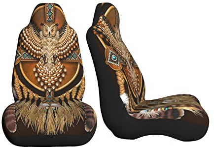 550 Autositzschoner Indianisches Perlenstickerei-Eulen-Mandala Universal Auto Sitzbezüge Verschleißfester Bezug des Vordersitzes Für Fahrersitz Dekorieren Vordersitze 2Er Set