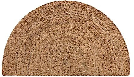Natural Jute Front Door Rug Outdoor Welcome Mat Floor Carpet Area Rug Half Circle Jute Rug Front Door Entry Mat Farmhouse Flooring Outside Pathway Patio Stairs Doormat (40x80 CM)-Beige