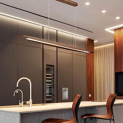 LED Hängeleuchte Modern Esszimmer Dimmbar Holz Hängelampe Hoehenverstellbar Dimmbar Mit Fernbedienung Pendelleuchte Wohnzimmer Café Industrie Kronleuchter Bar Küche Pendellampe Schlafzimmer 55W ( Colo