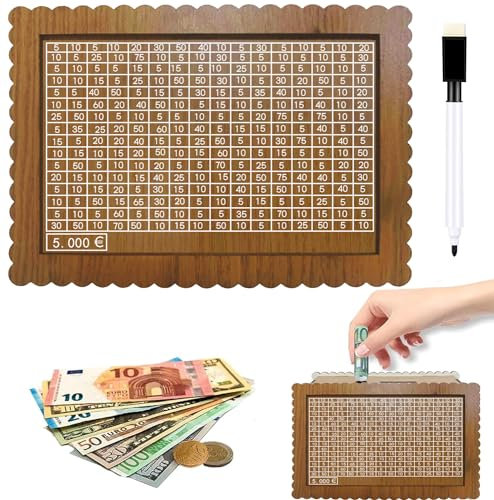 Spardose Holz Sparbox,Spardose Aus Holz,Sparschwein Mit Marker,Sparbox,Wiederverwendbare Spardose Mit Sparziel Und Zahlen Zum Ankreuzen,Hilft Kindern Die Gewohnheit Zum Sparen