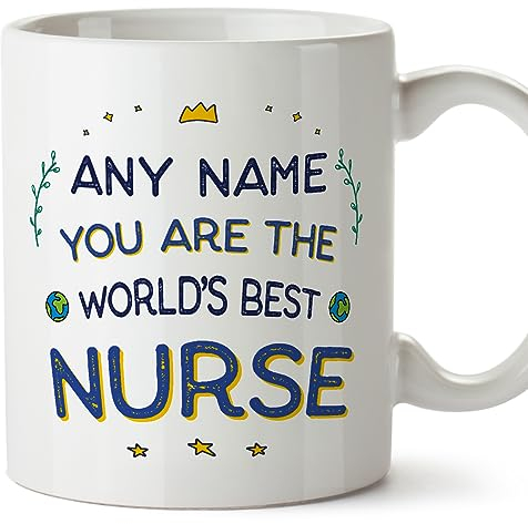 MUGFFINS Tazas Personalizadas para ENFERMERA - En Inglés - World's Best - 11 oz / 330 ml - Regalo Personalizable original y divertido
