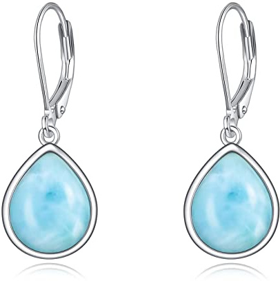 POPLYKE Larimar Ohrringe für Frauen Sterling Silber Larimar Ohrringe Mit Haken Larimar Schmuck Geschenk für Mädchen (Tränen Larimar)