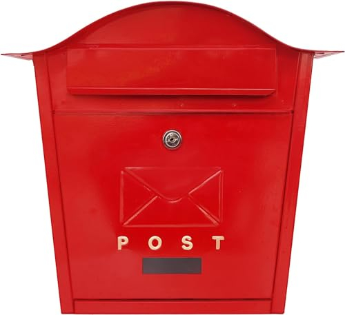 Assorted Collections Wall Mounted Post Box | Classic Design Large Letterbox | Lockable 2 Keys Weatherproof | Easy To Install (Red, 35.5 x 26 x 10 cms)