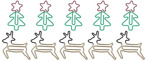 HERCHR Weihnachts-Büroklammern, 100 Stück, Niedliche Büroklammern, Weihnachtsbaum-förmige Büroklammern Und Hirschförmige Büroklammern Für Die Organisation von Papierdateien