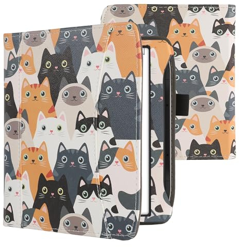 kwmobile Flip Hülle kompatibel mit Pocketbook Era/Era Color - Vorderfach Handschlaufe - Katzen Orange Schwarz Weiß