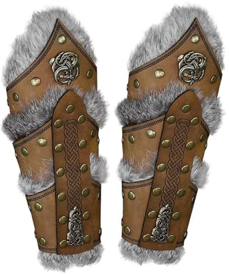 F Fityle Armschützer PU Leder Wikinger, Steampunk Armschützer, Mittelalter Wikinger Leder Armschienen Armschutz, Mittelalterliche Armschienen, Handgefertigte Armschützer für Maskerade Themenparty