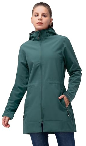 33,000ft Veste softshell légère avec capuche - Veste fonctionnelle pour femme - Doublure polaire - Coupe-vent - Respirant - Manteau long à capuche pour le cyclisme, la randonnée en plein air