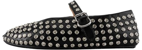 Gradinery Women's Rhinstone Ballet Flats Shoes Round Toe Mary Jane Ballerina Flats Buckle Strap Casual Dress Shoes, Black, 6.5 UK