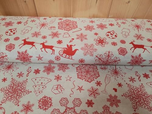 Dekostoff Meterware Weihnachten - Baumwolle Bedruckt Schneeflocke, Weihnachtsstoff beige, Winterstoff Schnee, Tannenbaum Advent *ab 50cm