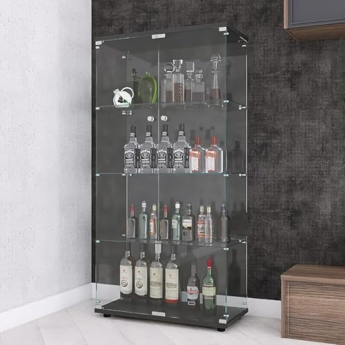 APRILSOUL Vitrine aus Glas, schwarz, 4 Einlegeböden, Doppeltür