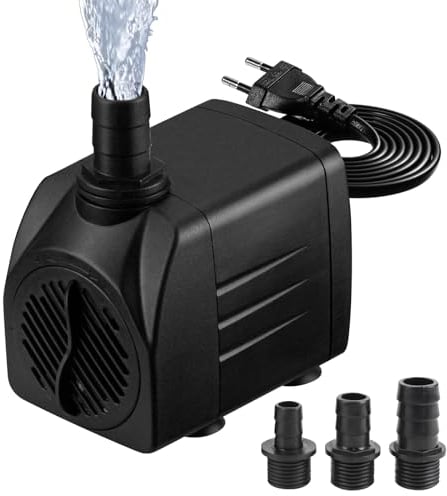 Bomba de Agua 25W 1800L/H 220V Mini Bomba de Acuario, Bomba Ajustable con 3 Boquilla y Cable de Alimentación, Bomba Sumergible Jardín Fuente de Estanque