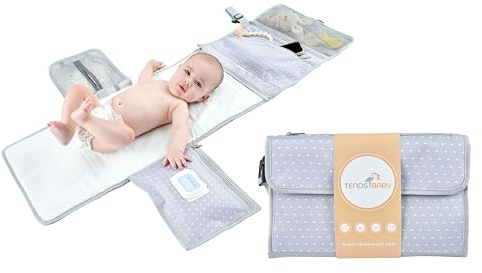 TENDS Tragbare Wickelunterlage XL ideal als Geschenk für Neugeborene - Die faltbare wasserdichte Wickelunterlage ist eine abnehmbare Tasche mit 6 Taschen als Kulturbeutel für Babyartikel