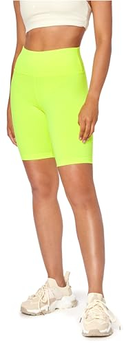 Bellivalini Neon Leggings Damen High Waist Kurz, Gym Damen Leggings, Knallige Hosen ideal als Festival Outfit oder Teil von einem 80er Jahre Outfit BLV50-299 (Neon Gelb, L)