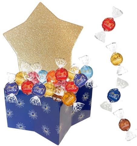 LINDT | Assortiment de 45 chocolats LINDOR aux saveurs Originales et Exclusives dans un Coffret étoile - 550g | Cadeau Original Prêt à Offrir pour Noël, un Anniversaire