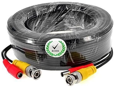 Multibao 2-in-1 BNC Video Power Cables, 5M 10M 20M 30M 50M BNC DC Power Video Lead Cables CCTV Security Camera DVR Extension Cable Black Color (25 Meter)