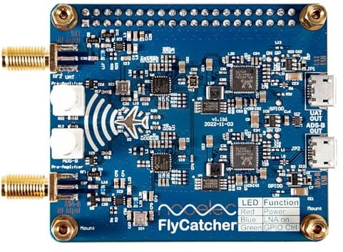 Nooelec Flycatcher - High Performance Dual-Channel RTL-SDR Raspberry Pi HAT for Flight Tracking & Aviation Monitoring. ADS-B 1090MHz and UAT 978MHz Software Defined Radio w/Local & Remote LNA Bypass