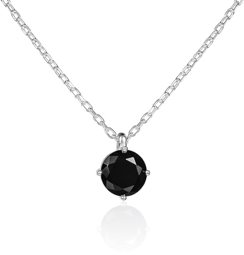 namana Collana raffinata con ciondolo nero per donna e ragazze, collana donna argento con pietra rotonda nera, semplice collana fine nero in argento sterling 925