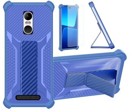 Custodia per brondi AMICO SMARTPHONE 4G Cover Custodia Case Ibrida [Con protezione dello schermo in vetro temperato] [supporto magnetico pieghevole] [resistente alle impronte digitali smerigliato] Blu