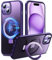 Chicfun 3-in-1 [Magnetic+KickStand+Ring Holder] for iPhone 15 Case Stand Ring Holder Compatible with MagSafe, Magnetic Military Shockproof Protective iPhone 15 Phone Case KickStand Matte Cover Purple