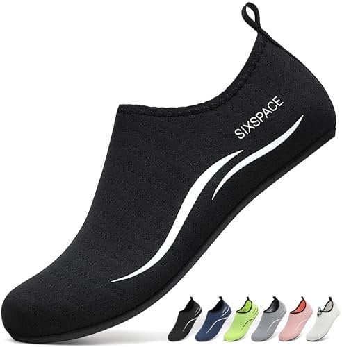 Sixspace Badeschuhe Herren Wasserschuhe Schwimmschuhe Männer Frauen Strandschuhe Barfußschuhe für Strand,Pool,Meer,Wassersport,Tauchen,Surfen,Aqua Cycling(Schwarz 45 EU)