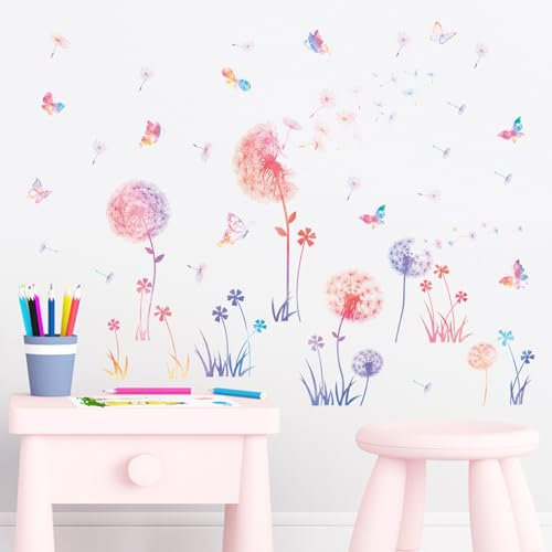 astylishome Schrank Aufkleber Wandtattoo Blumen für Kinderzimmer Mädchen Bunt Wandsticker Löwenzahn für Schlafzimmer Pflanzen Wandaufkleber für Küche Fenster Wanddeko 0215