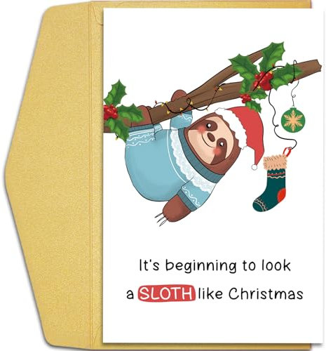 Qiliji Lustige Faultier-Weihnachtskarte für Männer und Frauen, humorvolle Wortspiel-Weihnachtskarte für Sie und Ihn, niedliche Tier-Weihnachtskarten, Geschenke, It's Beginning To Look A Faultier Like