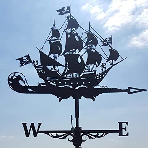 Girouette en Métal, Girouettes for toit Girouette Bateau pirate Sculptures de bateaux à voile créatifs Girouette Jardins extérieurs Girouette Fer Art Girouette Revêtement Maisons Patio Pelouses