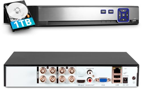 8 Channel CCTV Camera Systems with 1 TB HDD, 8 Ch 5MP H.265+ Surveillance DVR Recorder for Analog XVI AHD TVI CVBS CVI IP Cameras, DVR for Security Home Surveillance System, Mobile APP PC Remote