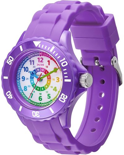Honey's Heaven Kinder Armbanduhr Jungen und Mädchen - süße Quarzuhr mit modischem Silikon-Armband und Lern-Ziffernblatt - Lernuhr analog, einfach zu lesen, zum Uhrzeit Lernen (violett)