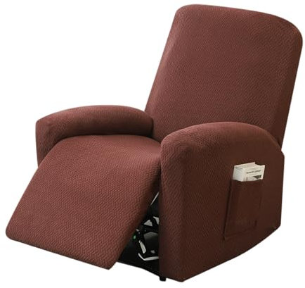 OUGPIU 4-Teilig All-Inclusive Sesselbezug,Sesselschoner für Fernsehsessel,Stretchhusse für Relaxsessel, Sesselschoner für Relaxsessel,Stretch Sessel Überzug mit Taschen (Dunkelbraun)