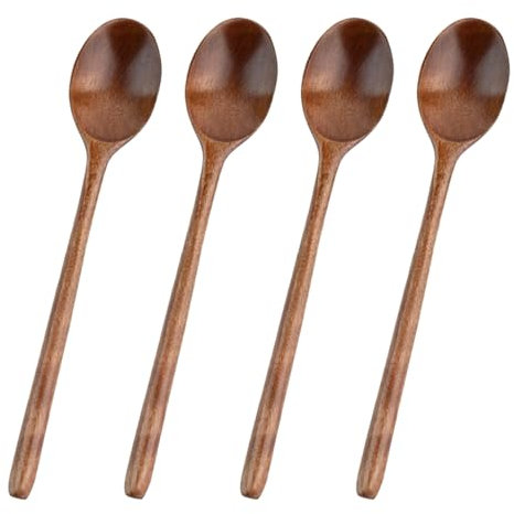 4 Pcs 9.25 Inch Small Wooden Spoons,Soup Spoon,Wooden Table Spoon,Wooden Mixing Spoons,for Cooking Service Stirring Coffee Tea Honey Spice Kitchen Tools Utensils