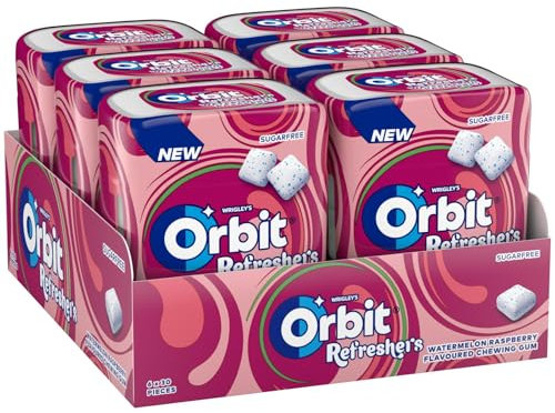 Orbit Refreshers Bote de chicles sin azúcar sabor sandía y frambuesa, 6 cajas de 30 unidades