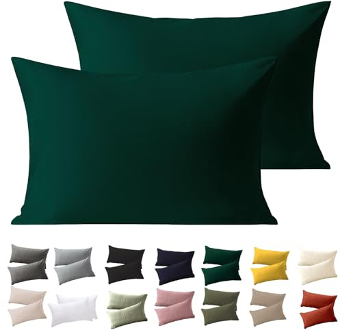 Soifox Pillow Cases 2 Pack, Green Pillowcases with Envelope Closure, 100% Brushed Microfiber House Wife Pillow Covers Wrinkle and Stain Resistant, Standard Size 50x75 cm