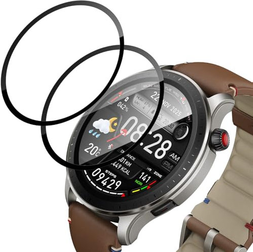 2 Piezas Protector Pantalla para Amazfit GTR 4, Cristal templado, Sin Burbujas, Antiarañazos, Dureza 9H, Cristal Protector