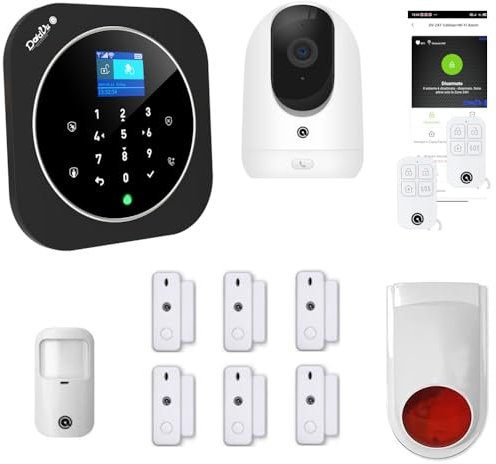 Dadvu Allarme casa wireless con Telecamera, Gsm, WIFI 2.4Ghz, Combinatore Telefonico, DV-2ATNC, Controllo da App, Compatibile Google Home ed Alexa