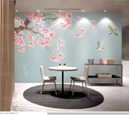 YueMingDi Salon Fond Mural Peinture Rouge Fleurs Feuilles Paysage Canapé Tv Fond D’Écran-200Cm×140Cm