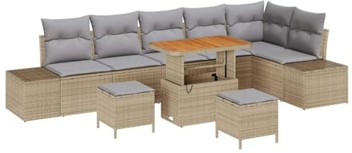 vidaXL 9-teiliges Gartensofa-Set mit Kissen in Beige aus Poly Rattan für den Außenbereich – modulare Lounge für viel Platz auf Balkon und Terrasse
