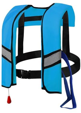 LIXQQS Giubbotto di Salvataggio Gonfiabile Automatico: Gilet di Galleggiamento Leggero con Fischietto per Kayak Nuoto Barca Adulti Bambini fino a 150kg(Blue,Manual)