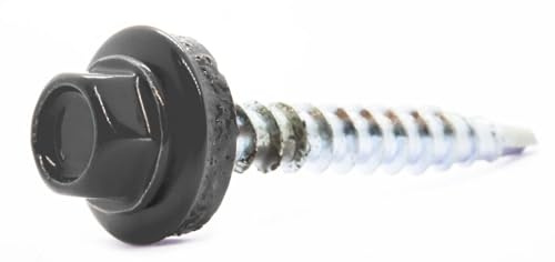 4.8mm x 35mm Graphite Black Self-Drilling Roofing Screws Farmer Screws with EPDM Sealing Washer Painted RAL 9011 (Pack of 50) - C07C 4.8mm_50