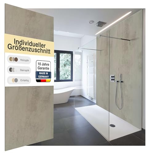 WALLando Premium Duschrückwand, individueller Größenzuschnitt | Einfach zu montierende Wandverkleidung für Dusche & Bad – Hochwertige PVC-Duschwand, einfarbig & seidenmatt – Beton grau