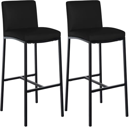 CLP Barhocker 2er Set mit Lehne Freeport, Barstühle gepolstert, Moderne Tresenstühle mit Metallgestellen matt-schwarz und Fußablagen | Farbe schwarz Material Kunstleder
