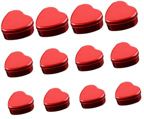 Healeved Herzförmige Weißblechdose 12 Stück mit Deckel Robuste Bonbon und Keksdosen für Hochzeits und Festtagsverpackung Tragbare Süßigkeitenbox für Partygeschenke Rot