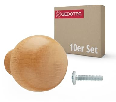Gedotec Möbelknopf RICARDA Esche | 10 Stück Möbelknöpfe Holz Ø 28 mm | runde Schrankknöpfe und Schubladenknöpfe | Möbelgriffe für Kommode Schrank Schublade | inkl. Schrauben
