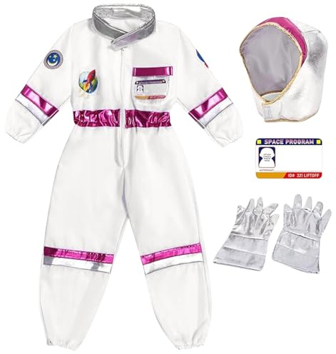 Generisch Astronaut Kostüm kinder Silberne 3Pcs Astronautenkostüm Kind Astronautenoverall Astronauten Helm Handschuhe Weltall Mädchen Jungen Raumfahrer Spaceman Outfit 104 116 92 Gelb Einfarbige