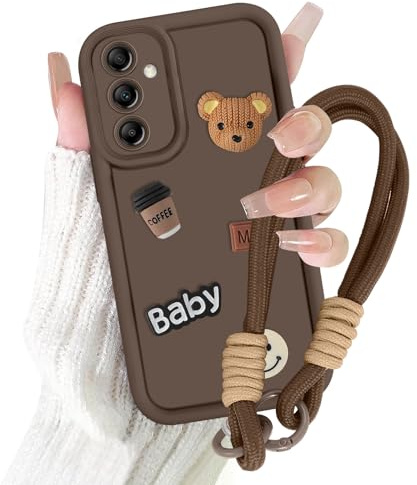 Krdvekm Handyhülle für Samsung Galaxy A16 5G hülle 6,7'' mit Band Kette, Aesthetic 3D Bear Teddybär Motiv Cute Design Braun Mädchen Weiche Silikon Cover mit Kordel Kameraschutz Schutzhülle Case, 02